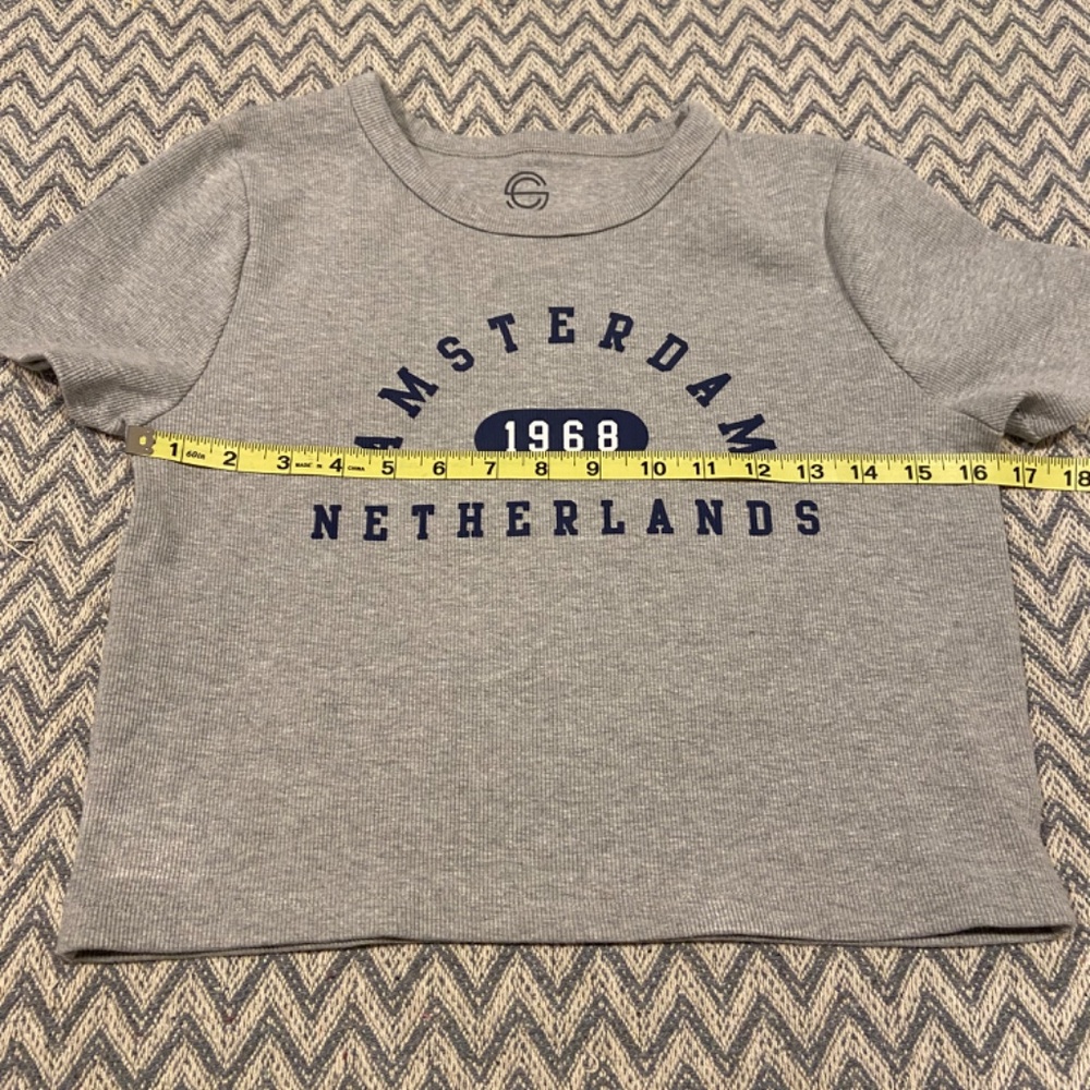 Social Club Amsterdam Gray Ribbed Cropped T-Shirt – XL, 100% Cotton - Picture 5 of 6